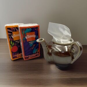 Vintage Mini Teapot Brown Off Set Handle No Lid Re-purposed As Tissue Holder